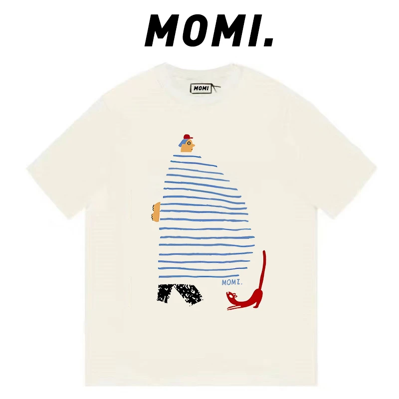【MOMI】现货！线条水手260克纯棉重磅短袖女男宽松休闲百搭T恤