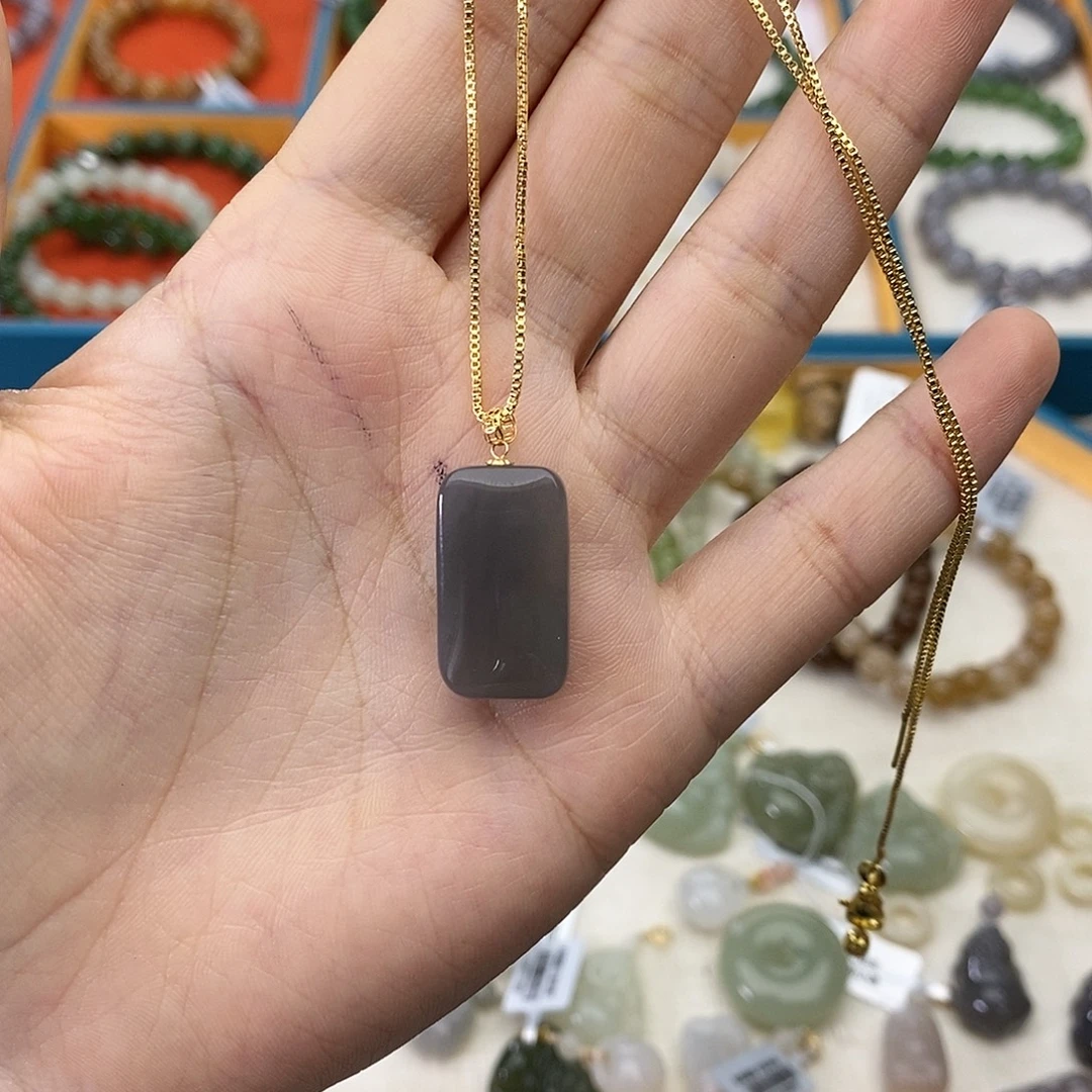 和田玉18K金镶嵌手链w38烟紫无事牌18k