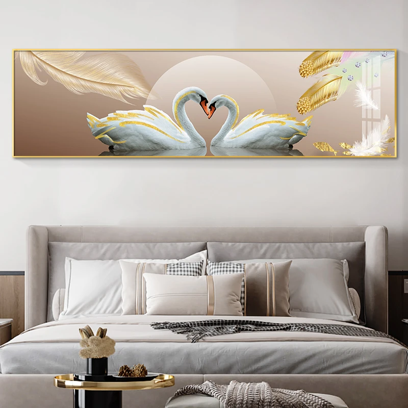 轻奢天鹅钻石画满钻新款卧室床头画现代简约粘钻十字绣砖石绣手工