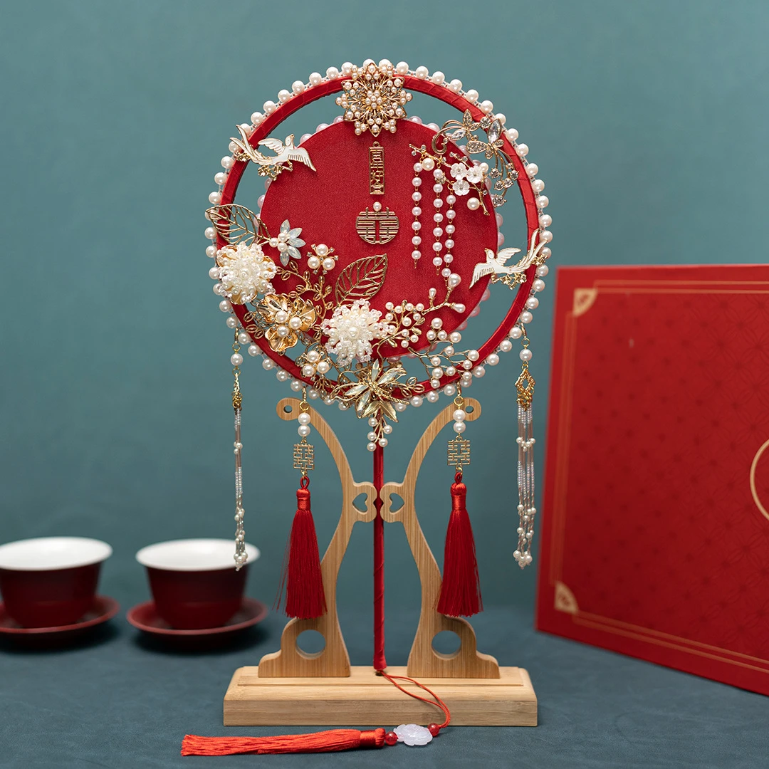 古风新娘结婚婚礼送闺蜜双面红色白色秀中式扇遮面手持扇子成品