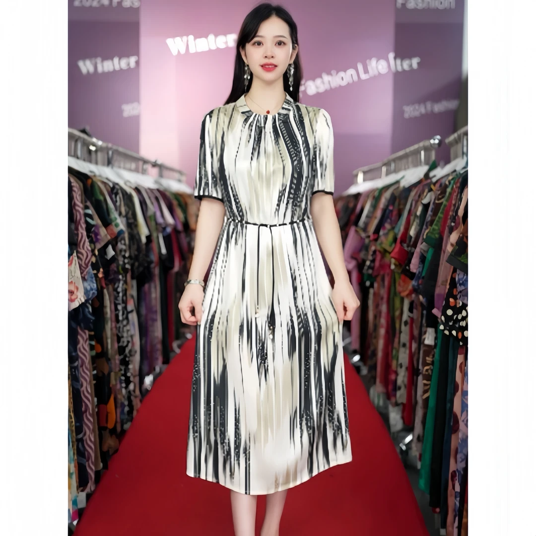 52323 中长裙常规短袖大摆裙连衣裙裙子轻奢长款