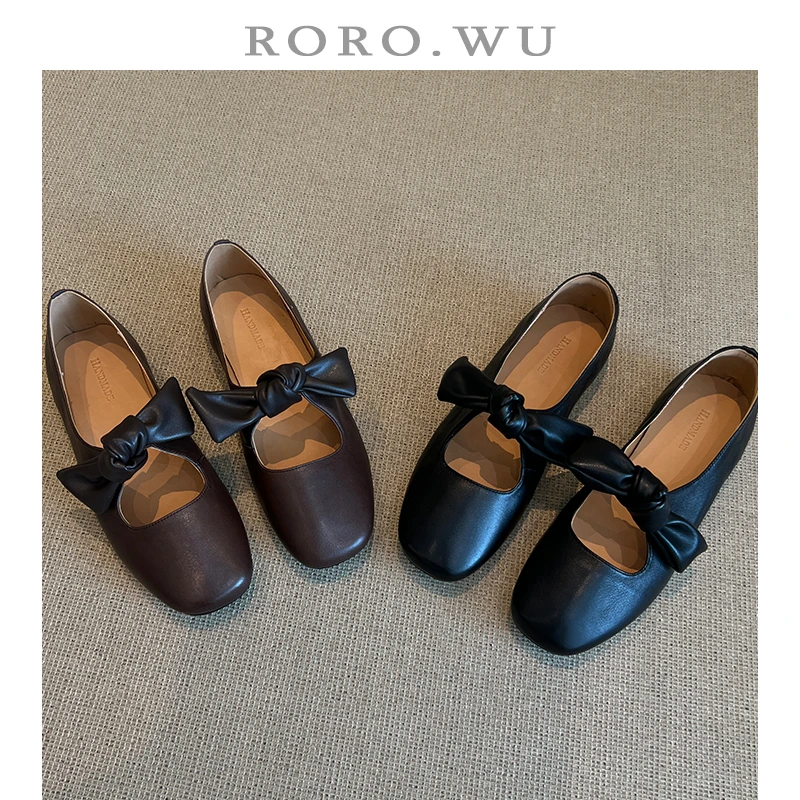 娆娆吴·头层牛皮俏皮简约系带小皮鞋百搭日常休闲单鞋女鞋A103