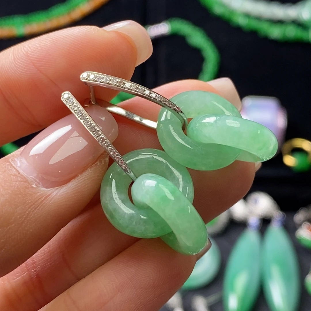 翡翠18K金镶嵌耳饰耳包➕双环