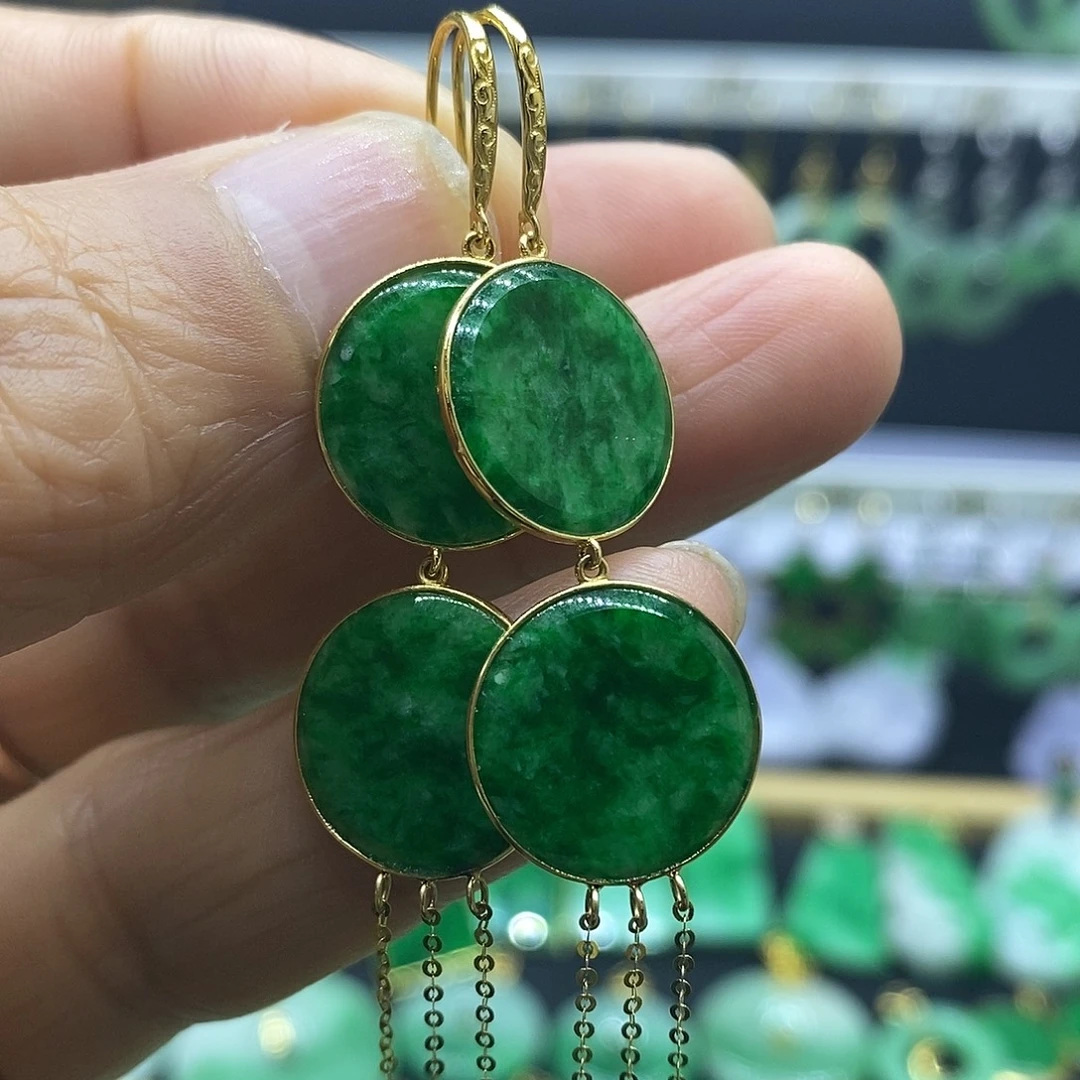 翡翠18K金镶嵌耳饰耳饰