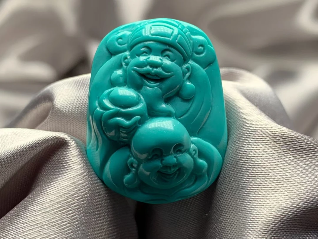 原矿高瓷绿蓝料精品绿松石“财富一生”吊坠,玉化品质，高瓷高色无油