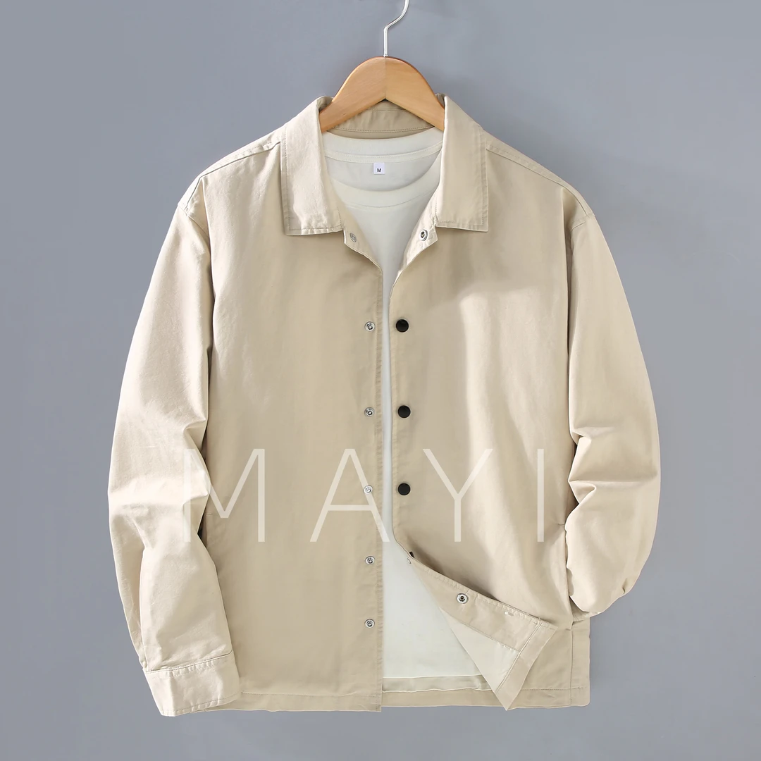 松弛慵懒老钱风青年全棉休闲夹克褂子春秋季纯色百搭轻奢外套男装