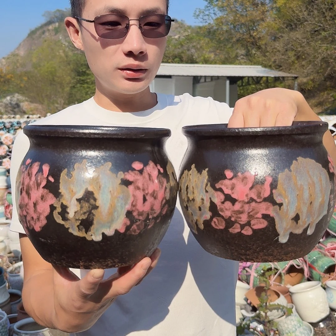紫砂花盆口18高17（两个胖子姹寂紫新款平口