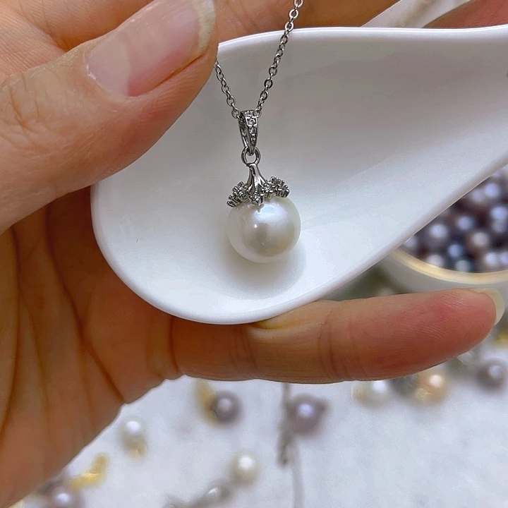 合金淡水珍珠白珠银色雪花扣