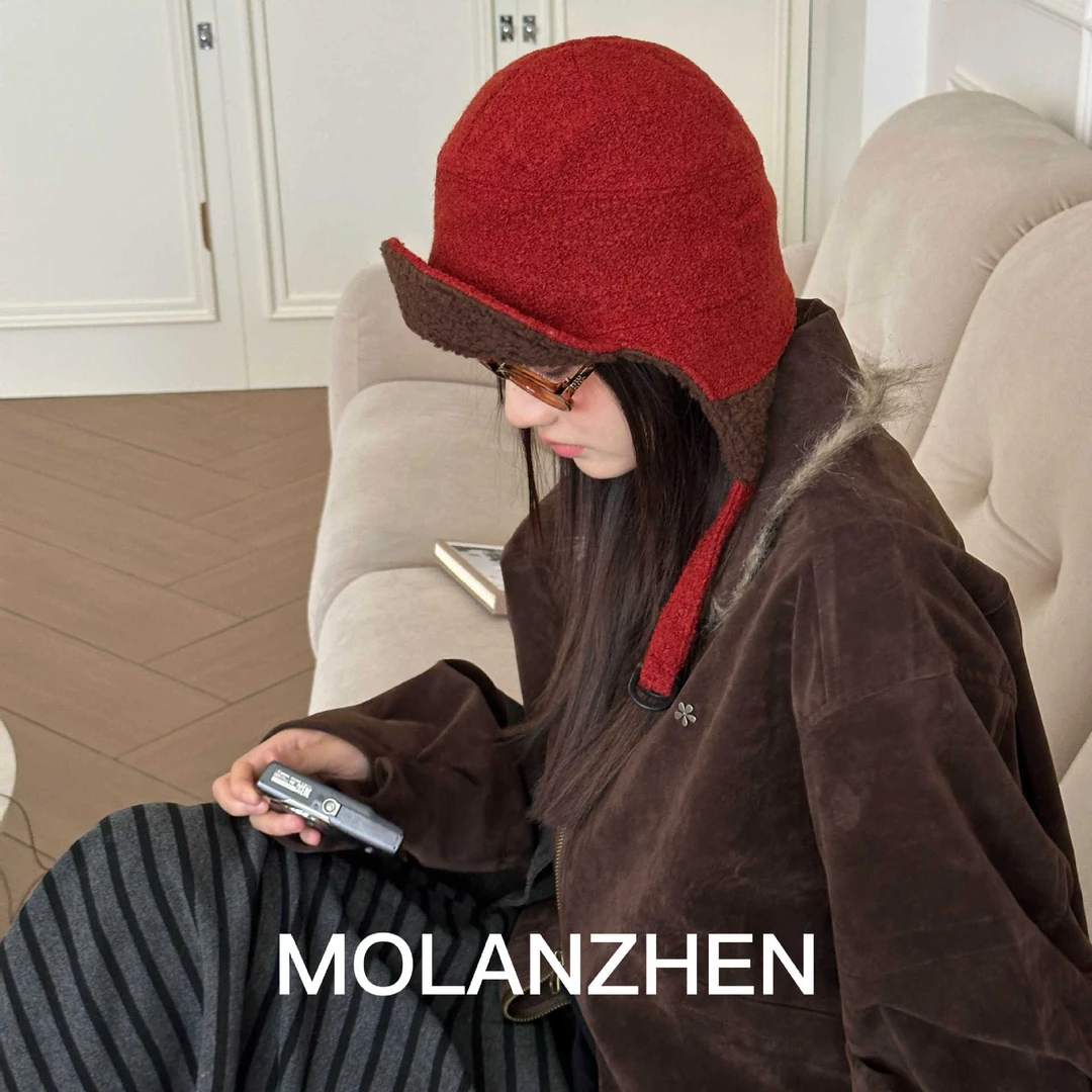 双面戴秋冬韩版加绒羊毛呢飞行帽可爱护耳帽冬季加厚保暖雷锋帽