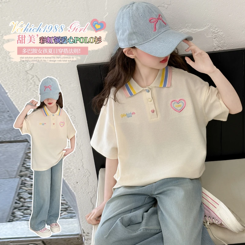 中大童夏装套装女童韩版新款翻领短袖polo衫夏季休闲女孩两件套