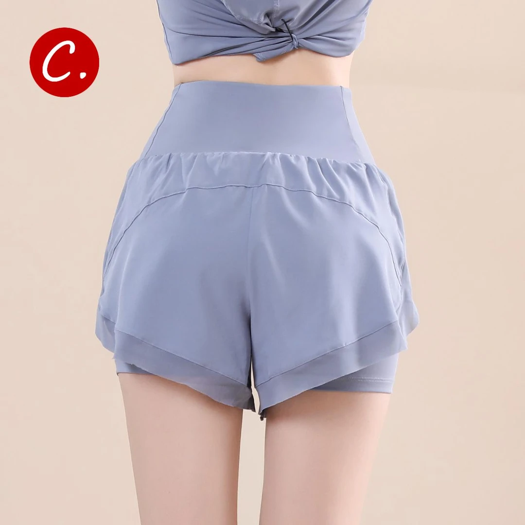 C. CYA速干防走光运动短裤女宽松跑步健身假两件休闲高腰显瘦瑜伽