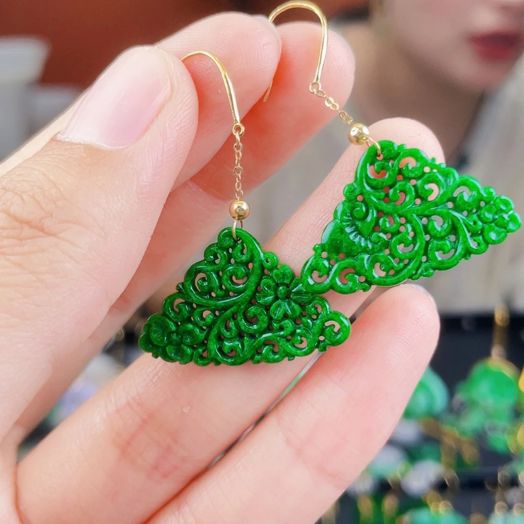 翡翠18K金镶嵌耳饰饰品