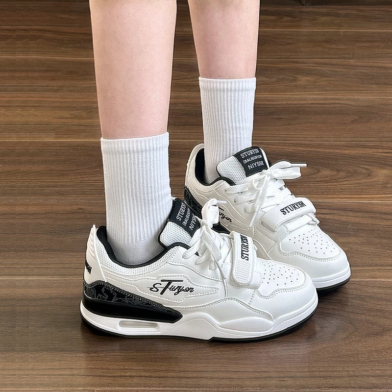 情侣气垫鞋魔术贴板鞋女ins潮2025冬季新款百搭运动休闲小白鞋男