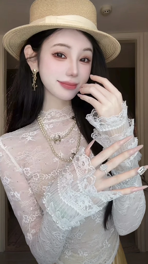 【雅乔定制】烫钻蕾丝打底上衣女长袖DYCC-25068288