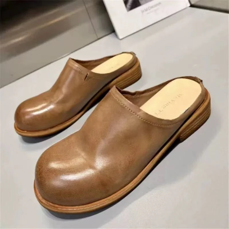 女鞋断码特价鞋真皮复古做旧包头拖鞋凉鞋A014