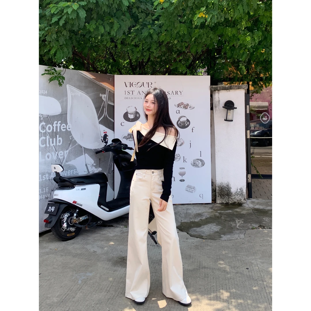 切糕自制【超A比例】小个子秋季女流光风老钱慵懒感微喇高腰牛仔裤