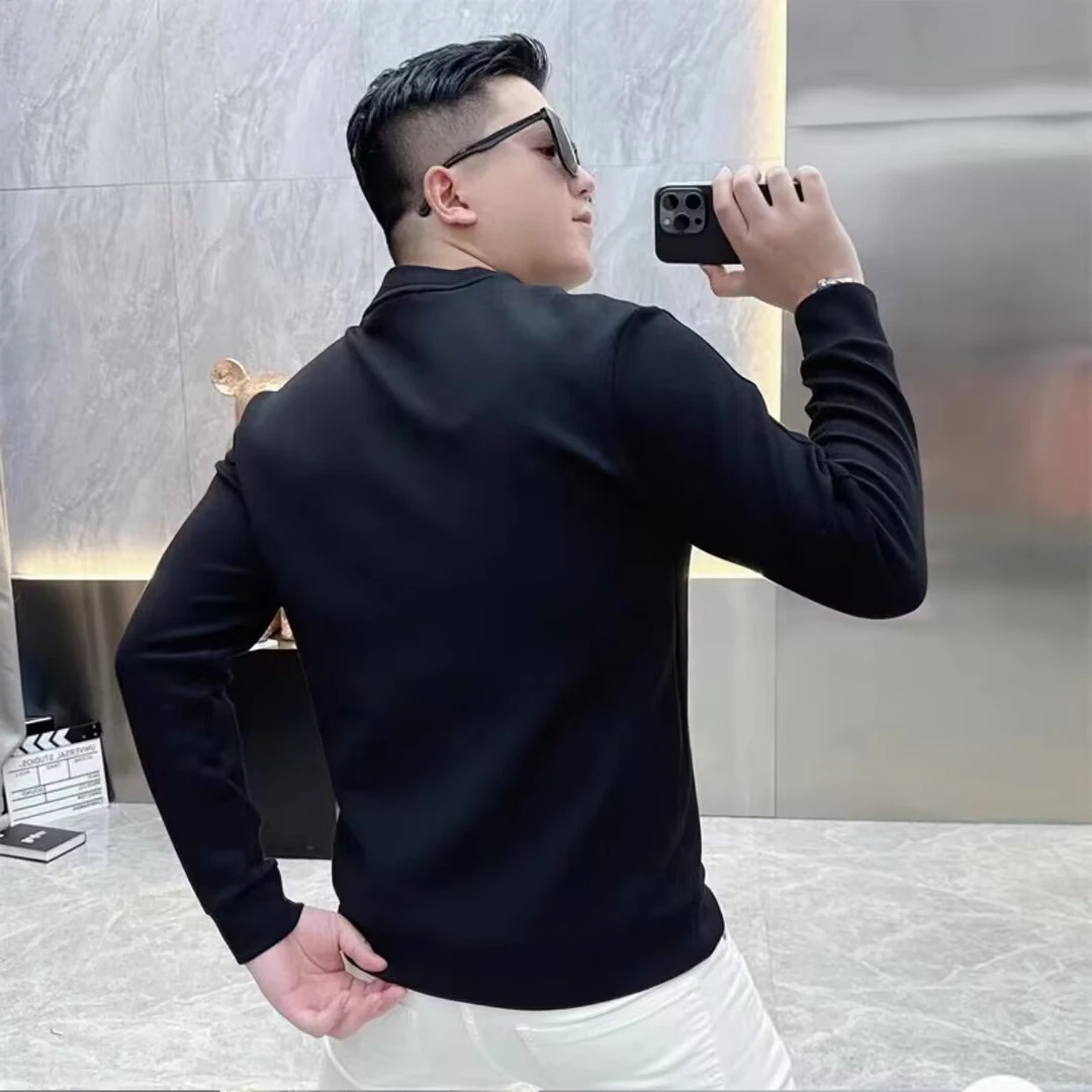 2025秋季新款时尚潮流运动休闲男士百搭印花卫衣修身弹力圆领卫衣