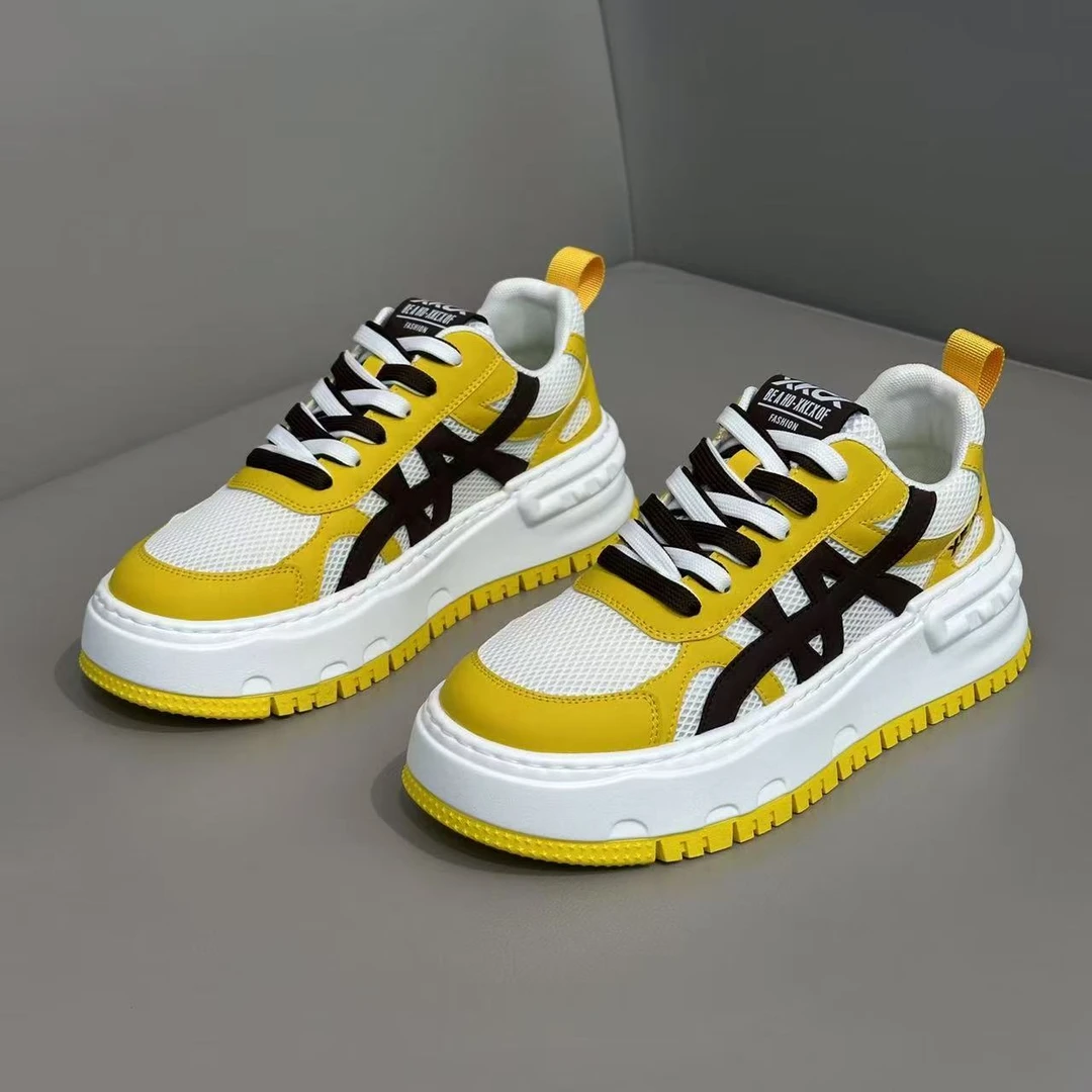 男鞋2025夏季网面透气男士运动休闲鞋厚底增高时尚潮流低帮网面鞋