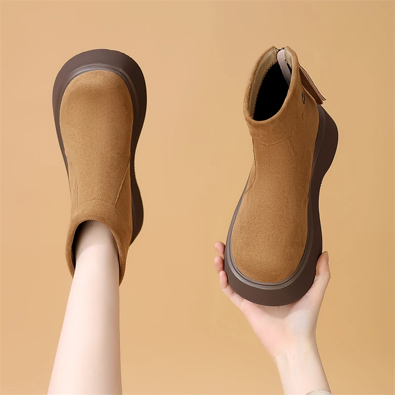 厚底勃肯短靴女2025年秋冬时尚巨好看翻毛绒小个子增高加绒马丁靴