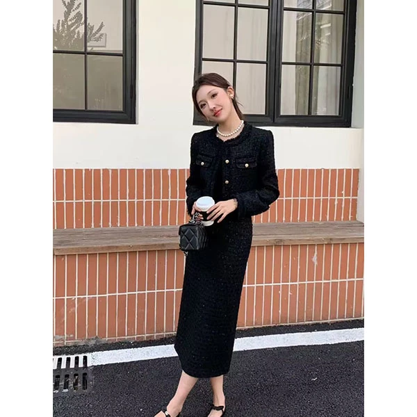 法式高端小香风外套女2025秋冬高级感套装高腰半身裙043