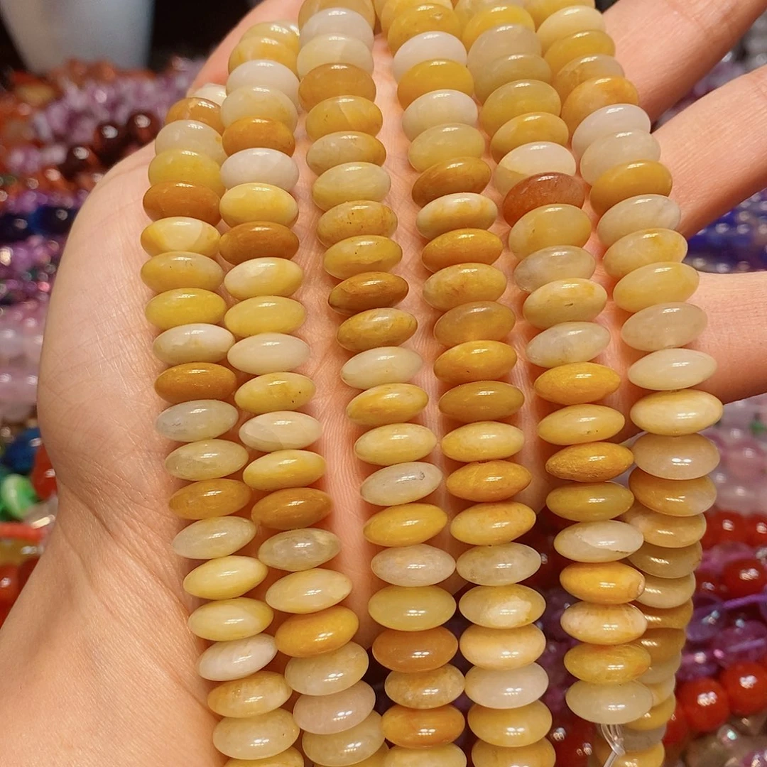 玛瑙/玉髓散珠天然黄玉飞碟12mm一条