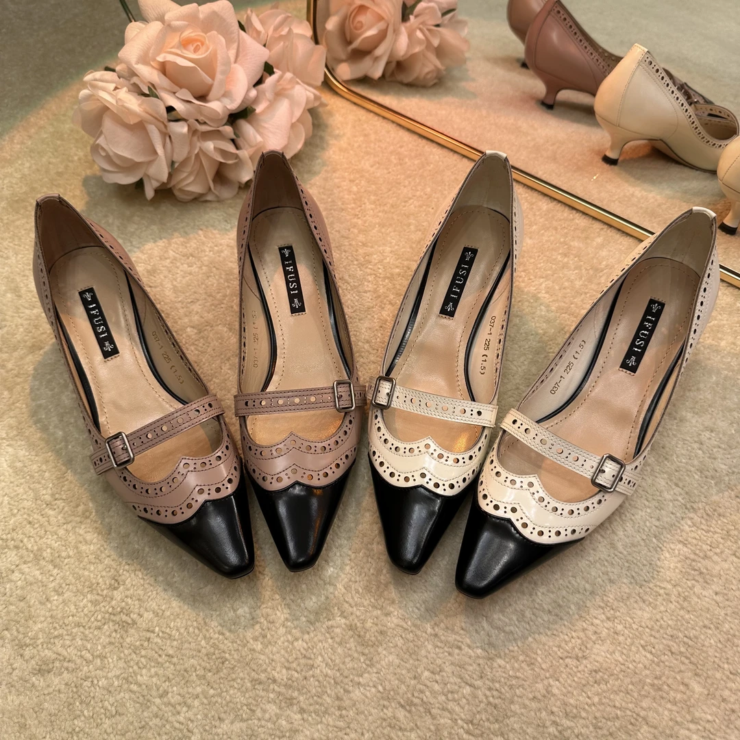 【春夏新款】IFUSI 布鲁克风复古优雅高跟鞋单鞋 027-1
