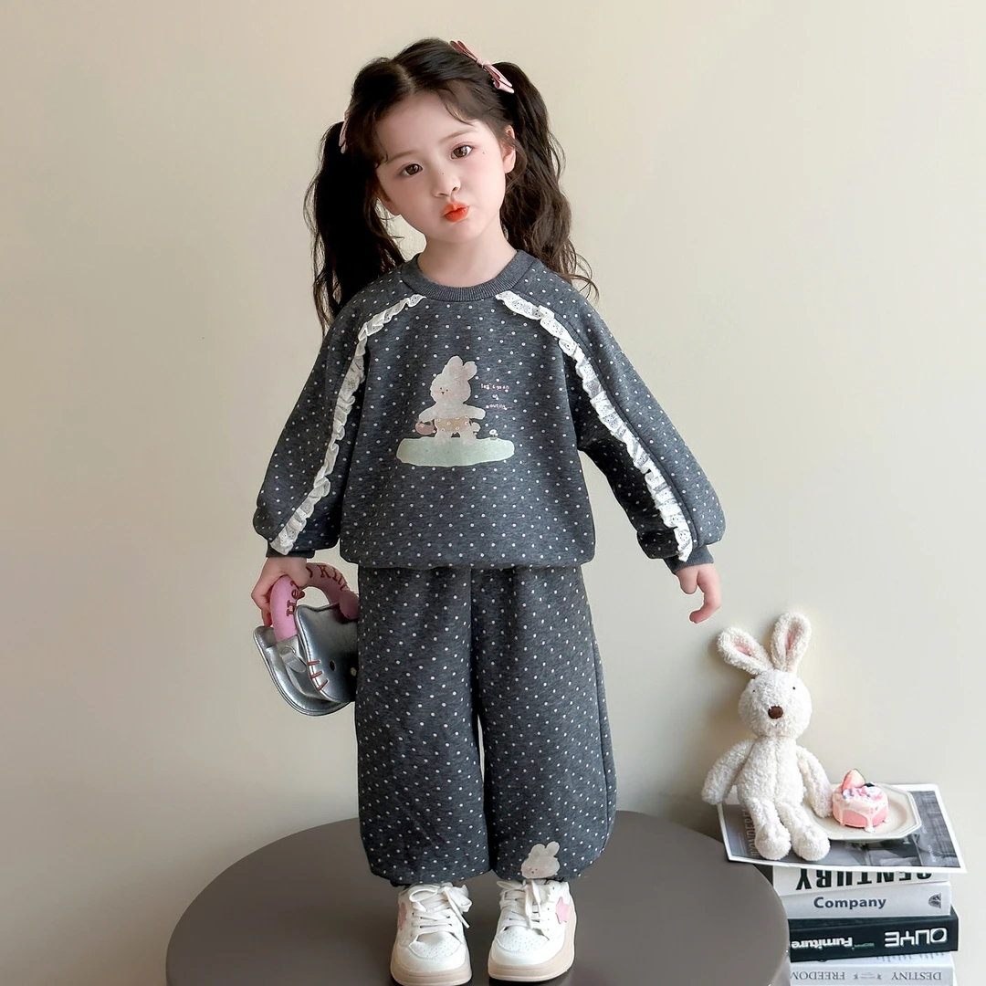 儿童休闲套装2025春秋季女宝洋气时髦两件套女孩开学运动圆领卫衣