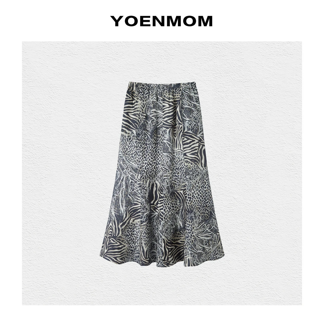 YOENMOM·叠影·意大利进口100桑蚕丝复古烫金印花时髦气质鱼尾裙