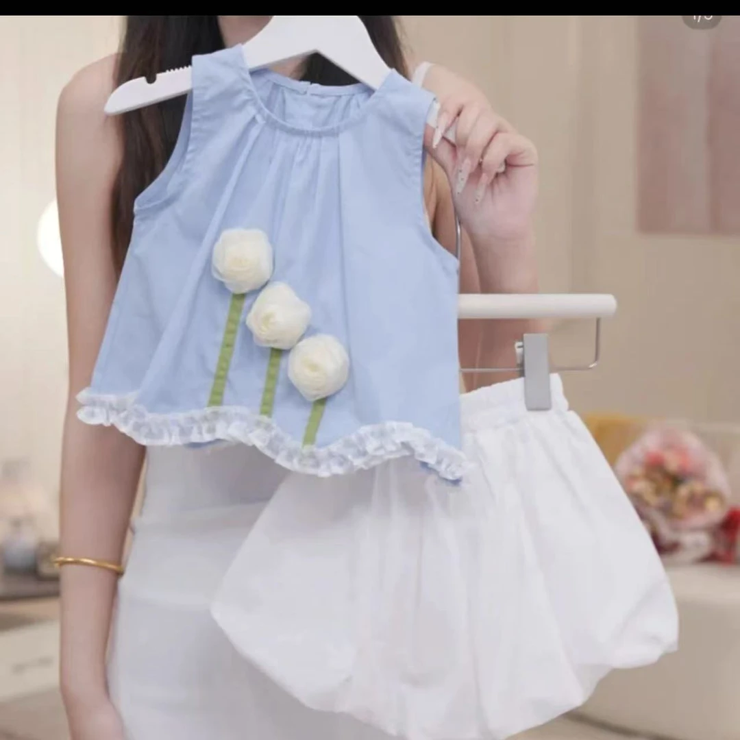 现货 ~清版~女童夏季套装2025新款花朵背心套装A5-708