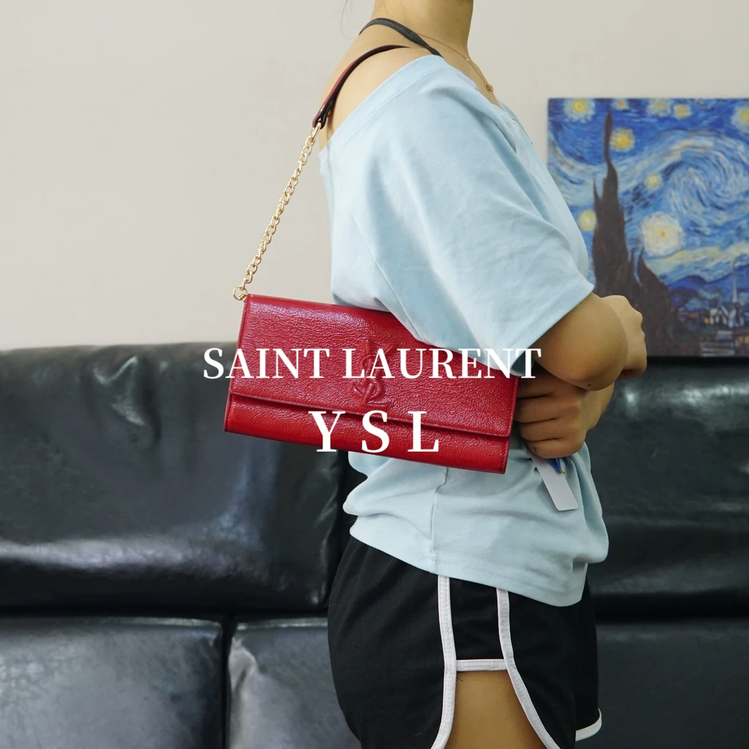 95新 YSL/圣罗兰 红色浮雕单肩包/YW06413504/3504