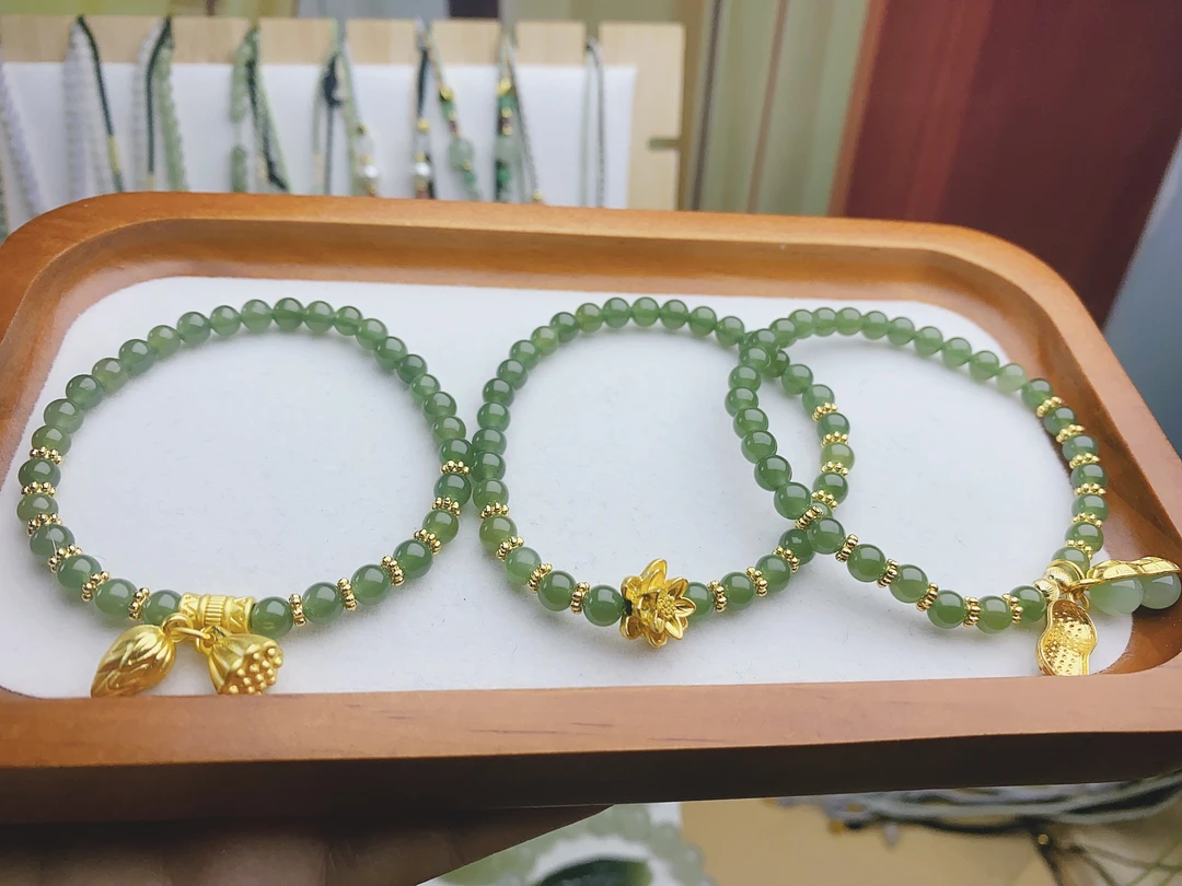 （福利款）卡5和田玉青海料百搭步步生莲，好事花生女生佩戴手串