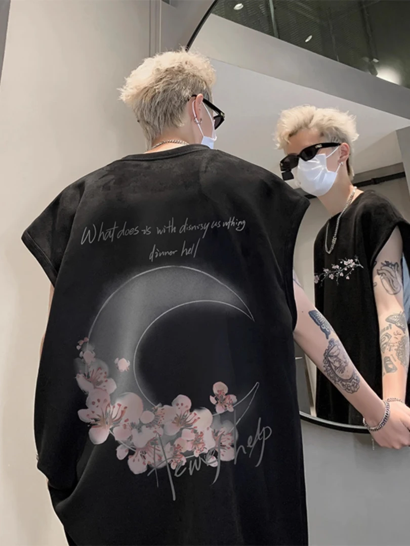 加大码300斤复古玫瑰蝴蝶仿麂皮绒背心男女夏季宽松显瘦百搭上衣