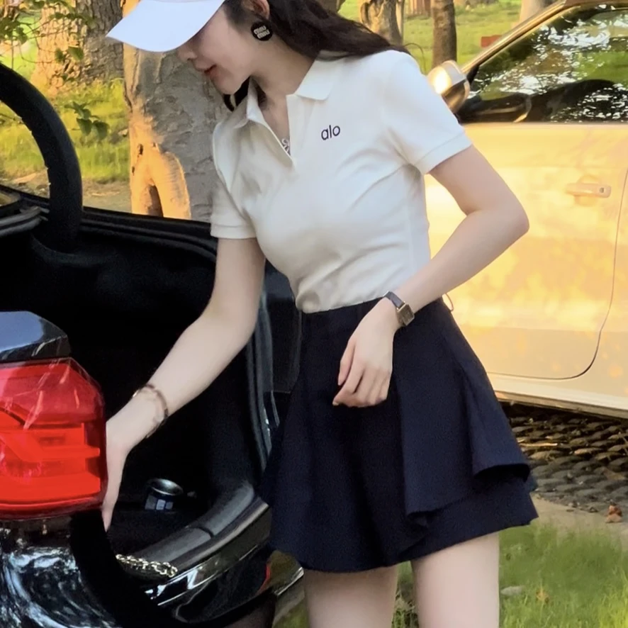 修身型刺绣翻领T恤短袖百搭修身POLO领显瘦透气时尚