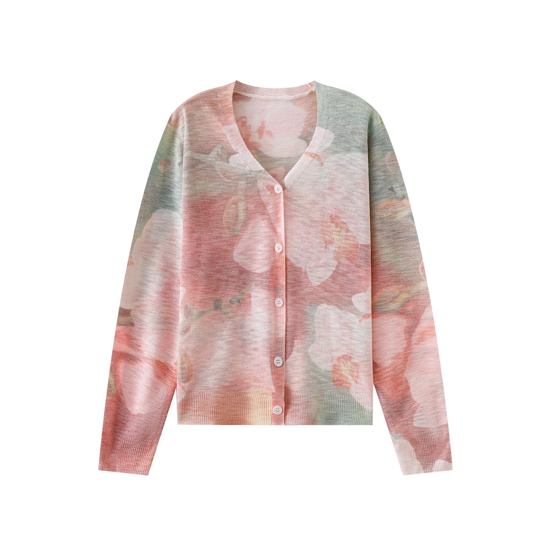 水墨画扎染印花针织衫女2025夏季新款时尚百搭减龄长袖防晒上衣潮