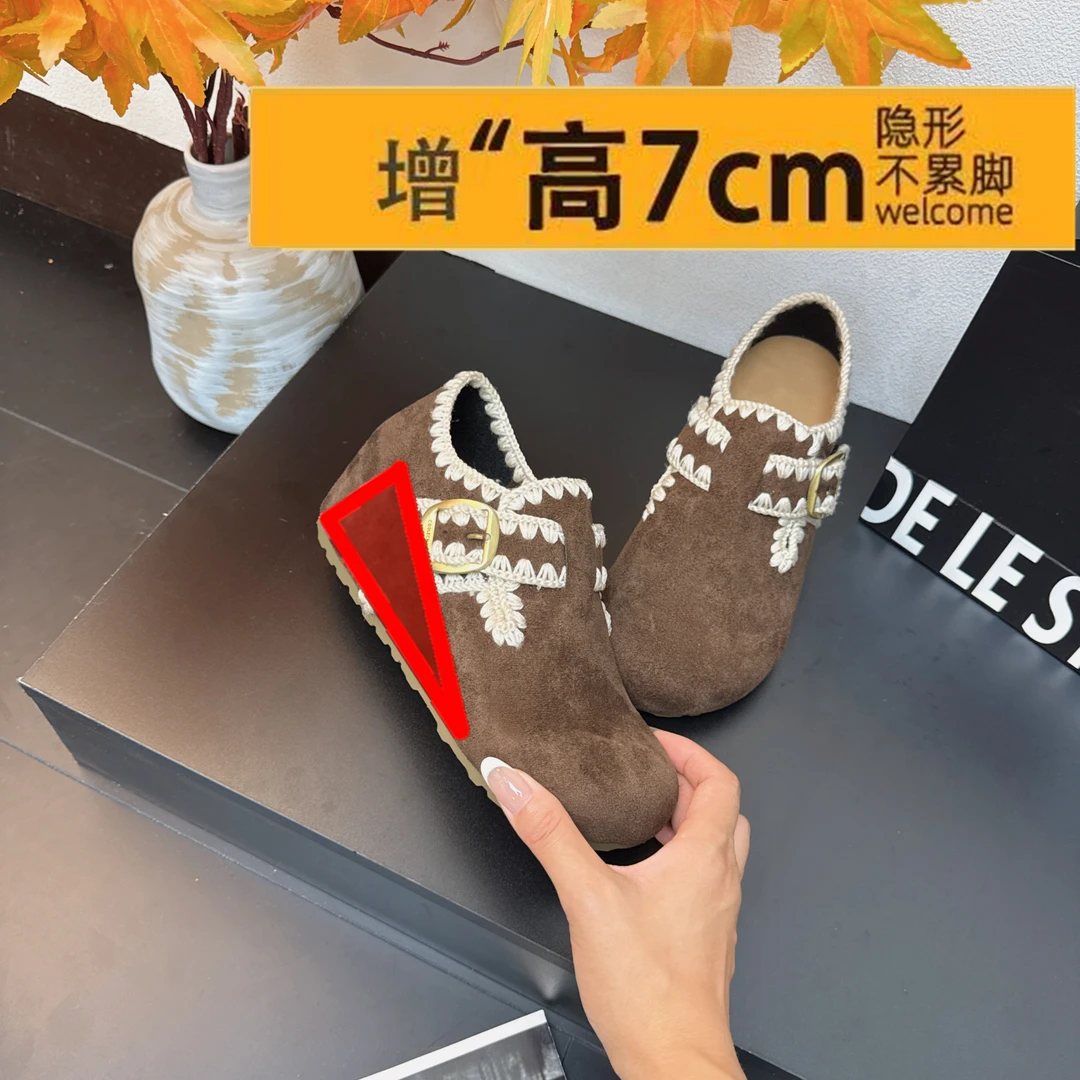 7cm内增高勃肯鞋女鞋2025秋季新款爆款一脚蹬博肯单鞋复古乐福鞋