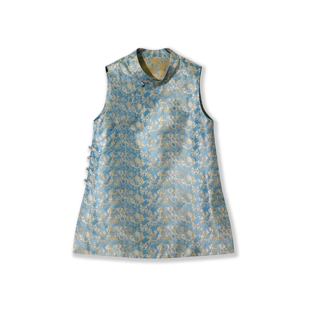 蜀锦外套长款马甲连衣裙H25163