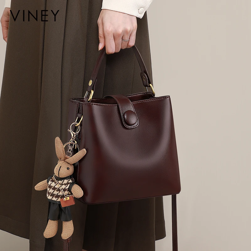 Viney真皮包包女爆款上档次时尚手提水桶包生日礼物送女友送老婆