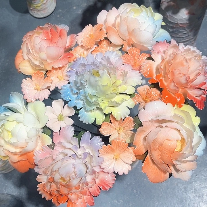 陶瓷花花摆件，花束