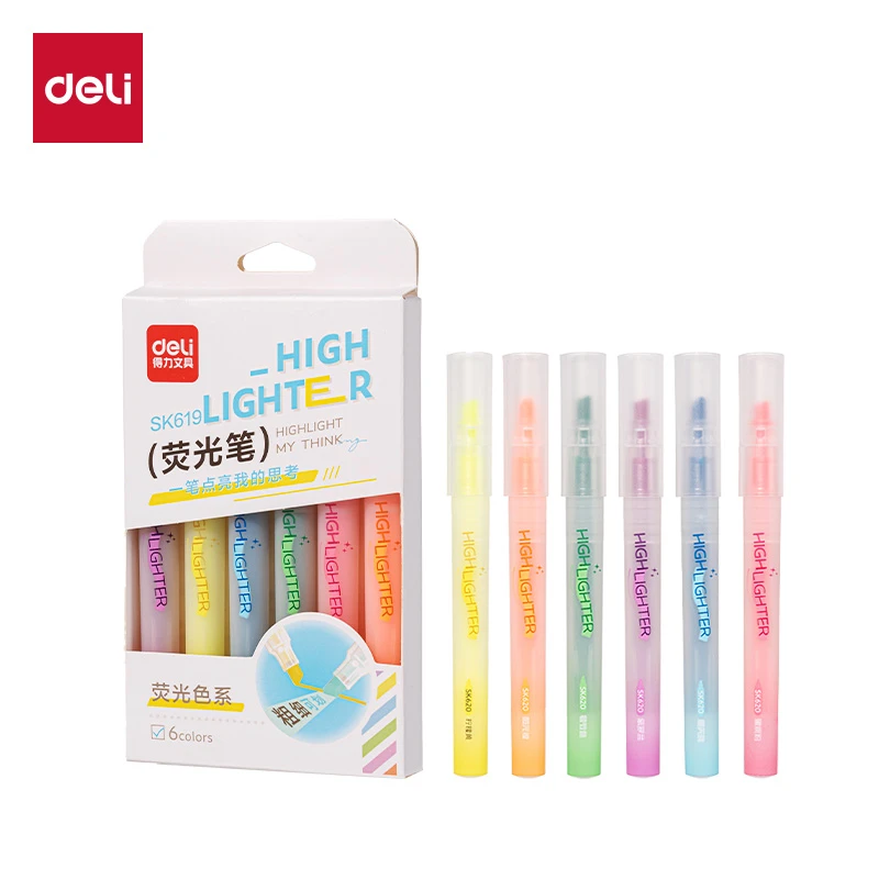 新品9月得力SK619荧光笔(6支/盒)