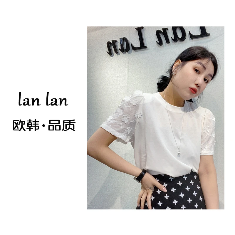 琪琪-夏上新【袖子小花】83295高货设计感韩版夏季百搭T恤宽松