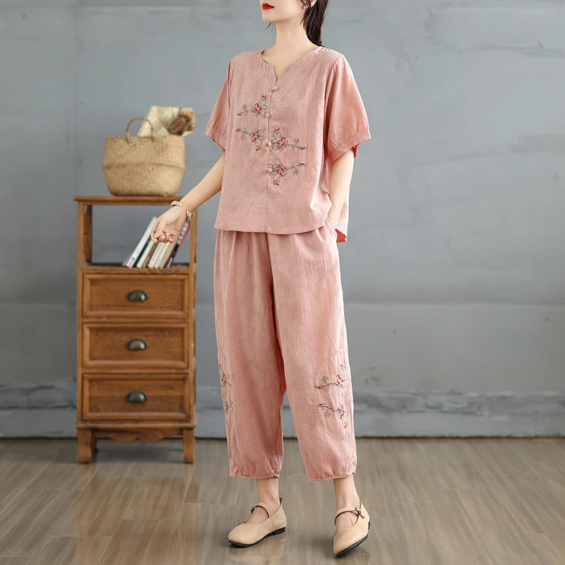 HH#中国风套装女装休闲夏装上衣哈伦裤两件套DY13952