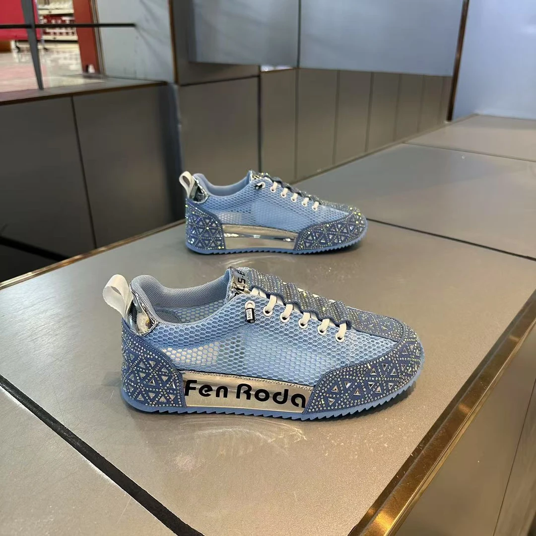 2025男士夏季百搭时尚单网透气重工烫钻潮男休闲鞋低帮一脚蹬男鞋