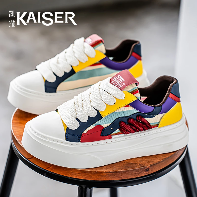 凯撒秋季男士板鞋厚底增高软底轻便小白鞋子时尚休闲百搭低帮鞋子