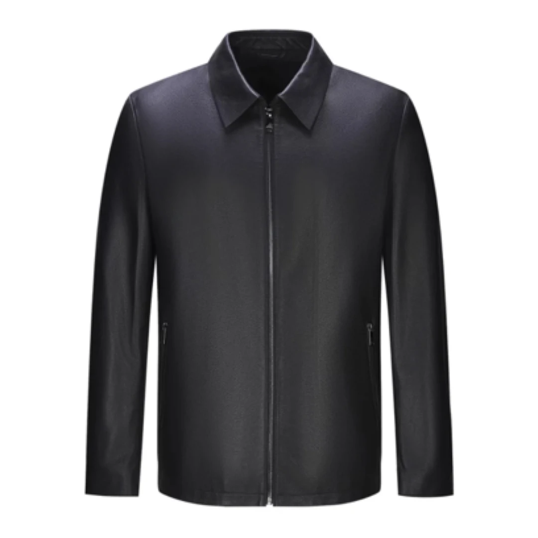 黑色薄款保暖春季皮衣冬季设计师翻领多口袋轻奢修身