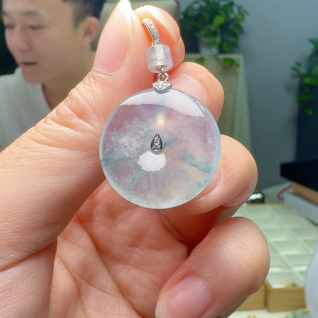 翡翠18K金镶嵌吊坠(不含链)天然
