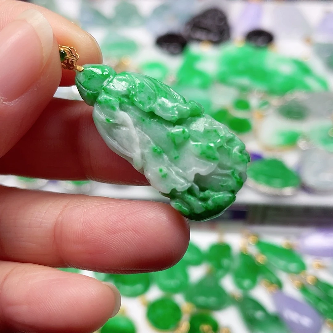 吊坠(不含链)18K金镶嵌翡翠