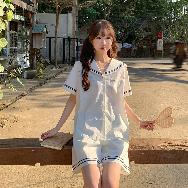 东京岁时记jk北岛少女原创水手服套装休闲宽松学院风白衬衫短裤夏