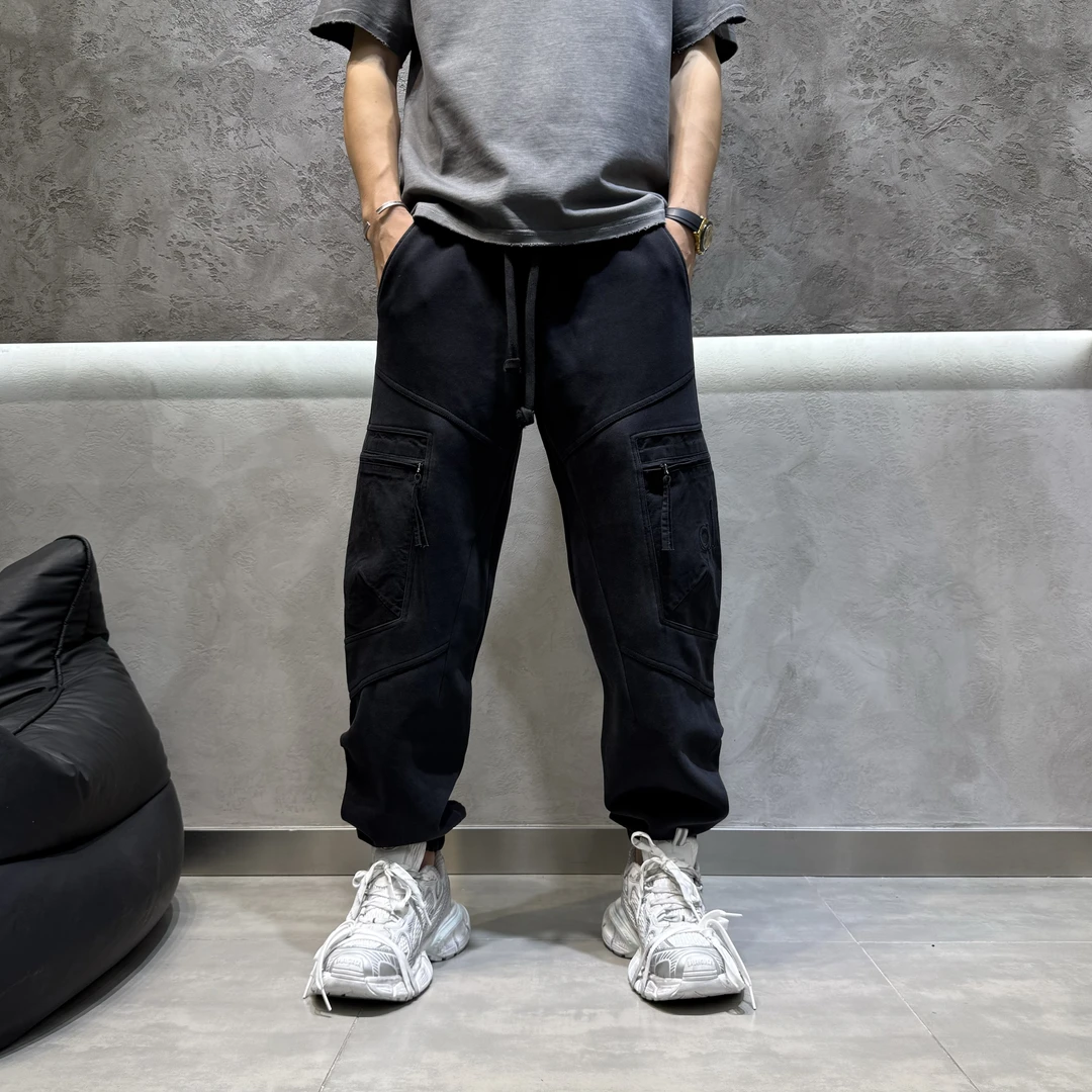 山海原创设计秋季新款工装裤复古水洗男士宽松型直筒百搭休闲裤
