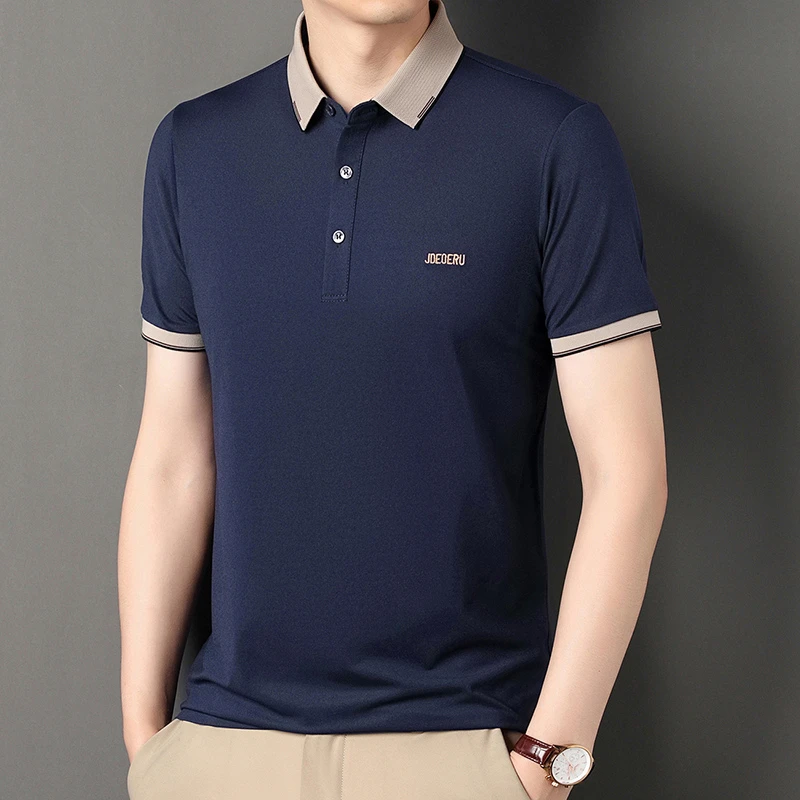 总裁专属夏季男士冰丝T恤短袖防绉免烫翻领纯色polo