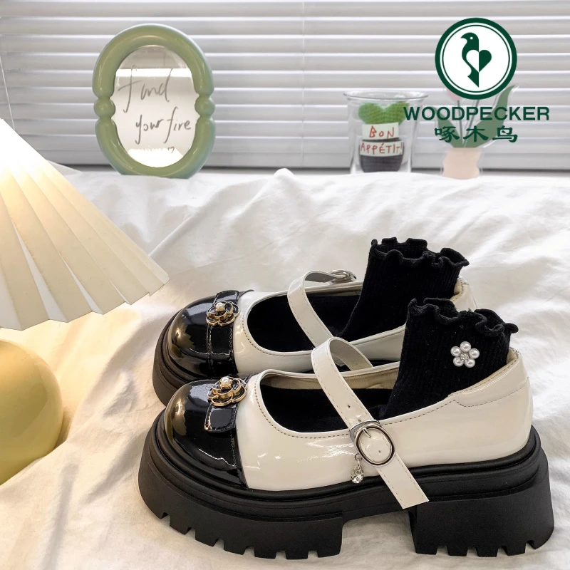 啄木鸟法式小香风玛丽珍单鞋女2025新款配裙子女鞋厚底增高小皮鞋